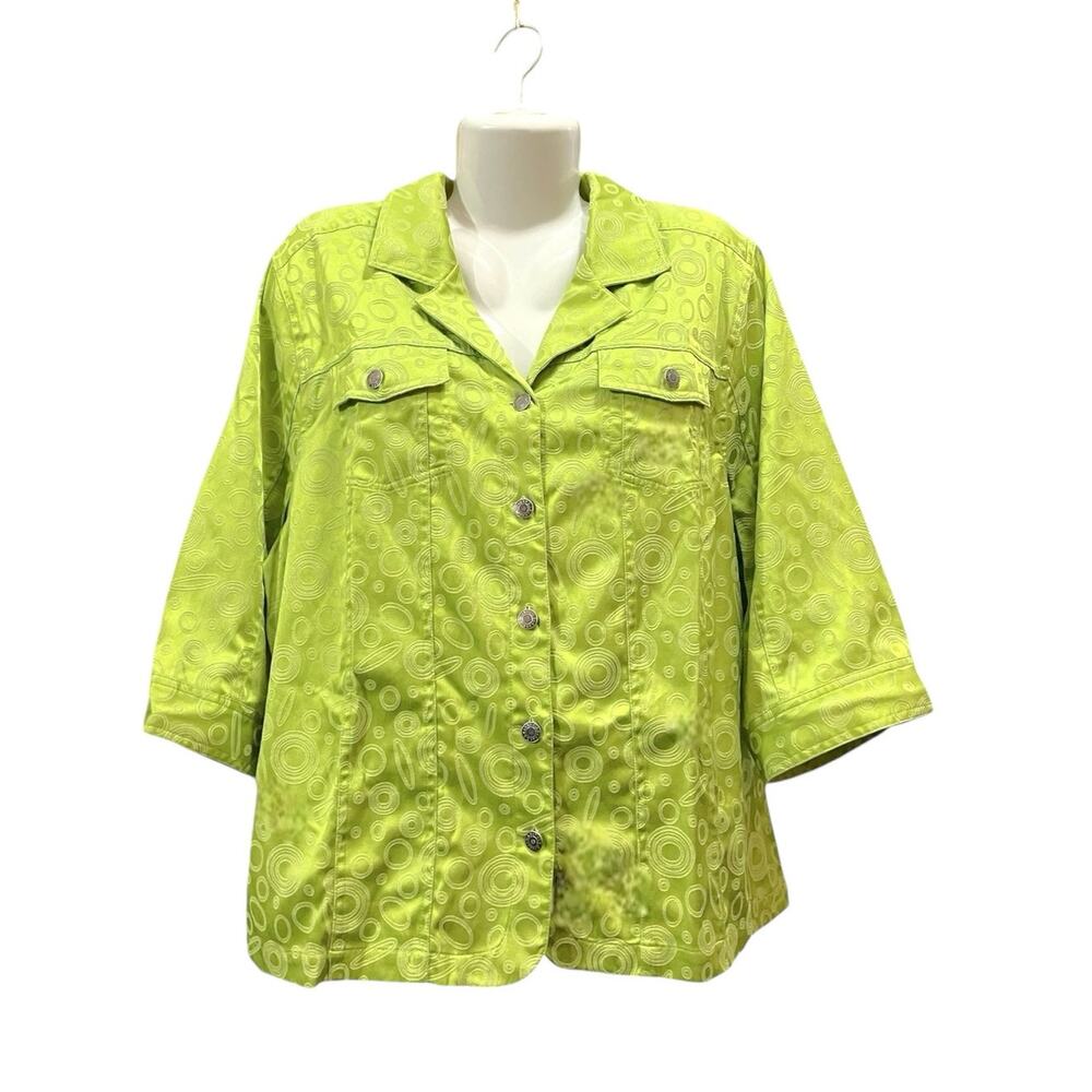CJ Banks Women's Bright Green Button Front 3/4 Sleeve Collared Blazer | Size 2X